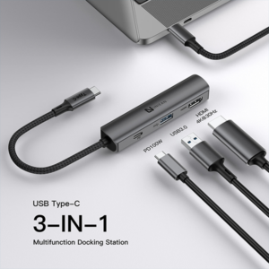 Hub Usb C 3 En 1 Avec Port Hdmi 4k Type C Pd 96 W