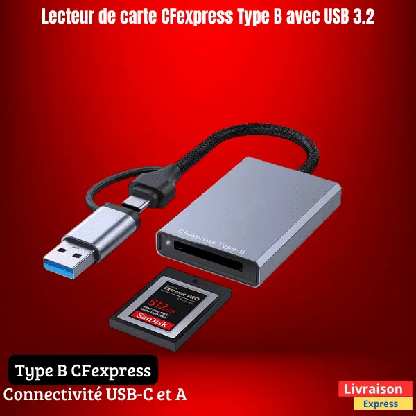 Lecteur de cartes BENFEI CFexpress Type B – USB 3.2 Gen 2 10 Gbit/s