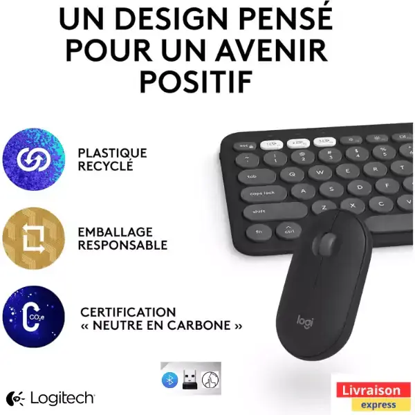 Logitech Pebble 2 Combo Bluetooth – Clavier & Souris Sans Fil Noir – Image 2