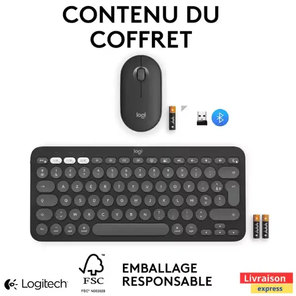 Logitech Pebble 2 Combo Bluetooth – Clavier & Souris Sans Fil Noir – Image 3