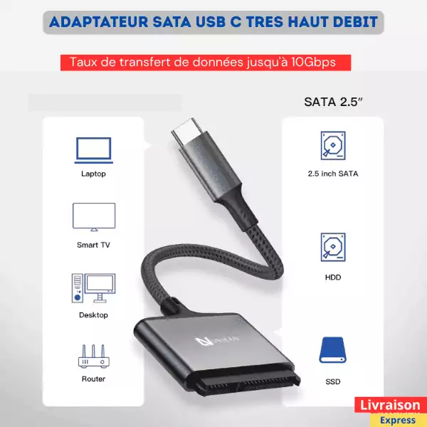 Câble Usb C Sata 2.5 | disque dur pc|