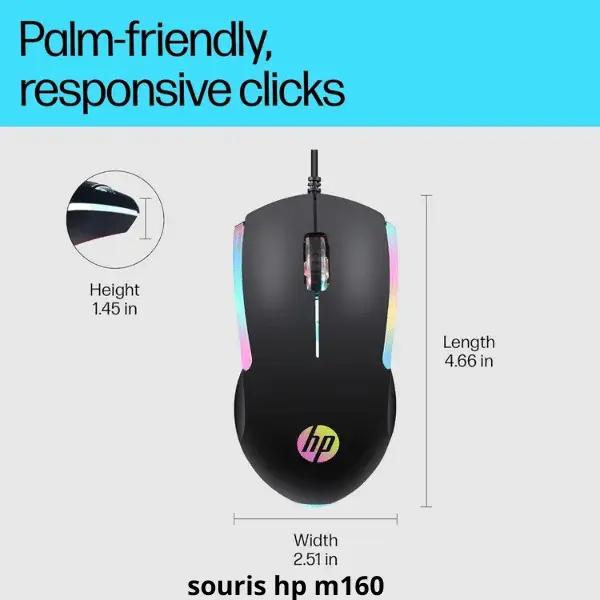 Souris Gaming HP M160 USB – LED, Noir – Image 2