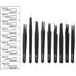 Ruiheng 9PCS Kit pince à épiler en acier inoxydable ESD noir antistatique pour réparation électronique