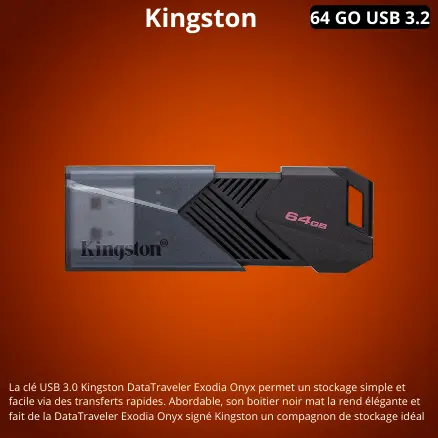 Clé USB Kingston DataTraveler Exodia Onyx 64 Go – USB 3.2 Gen 1