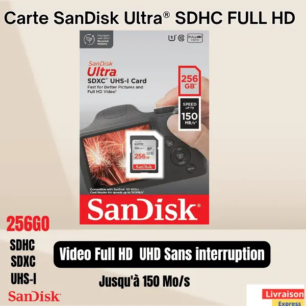 Carte SanDisk Ultra 256GO SDHC™ , SDXC™ ,SDCARD , UHS-I FullHD – Image 2