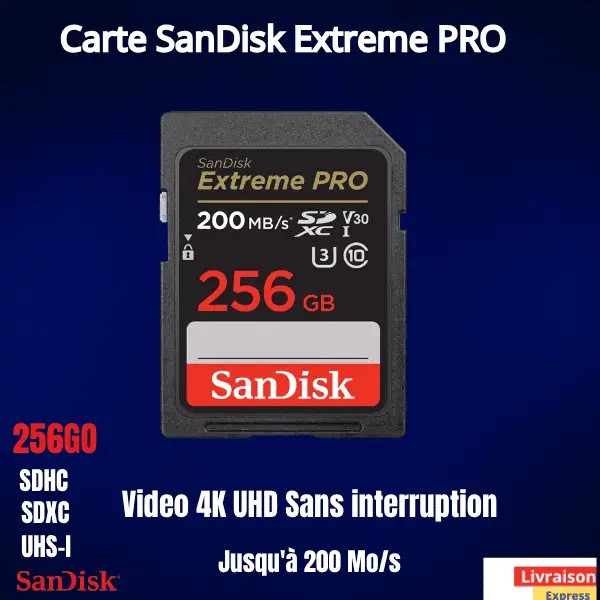 SanDisk Extreme PRO 256Go Carte SDXC, Carte SD V30, UHS-I, 4K
