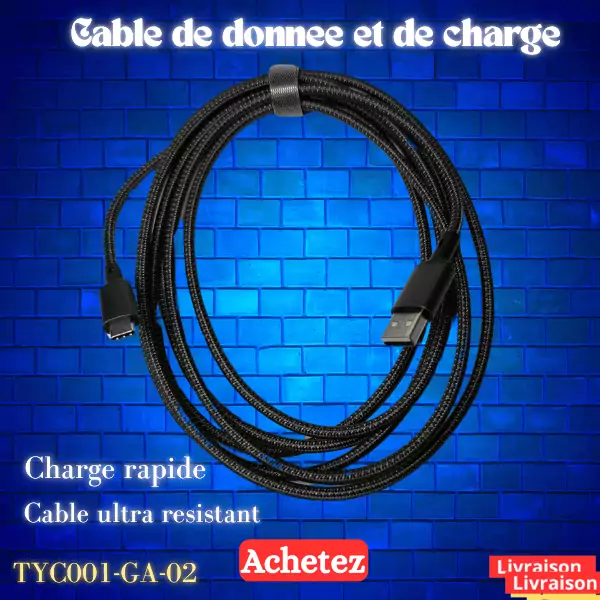 Cable de donnéé Type C USB Charge rapide 5V3A – Image 2