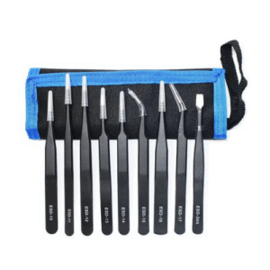 RH Ensemble de pincettes antistatiques ESD en acier inoxydable à pointe en caoutchouc 9 pièces pour réparation ordinateur