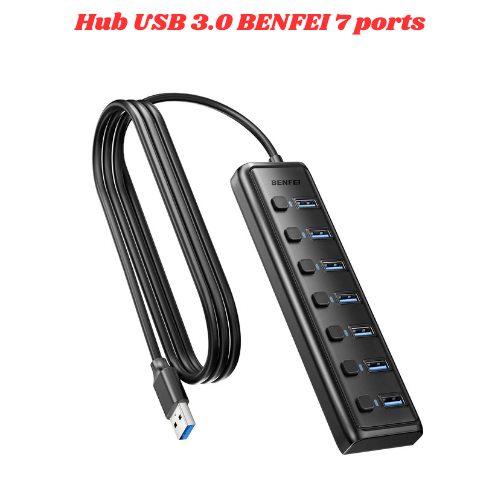 BENFEI Hub USB 3.0 7 ports ultra-fin avec câble 3,3 pieds USB-A 5Gbps
