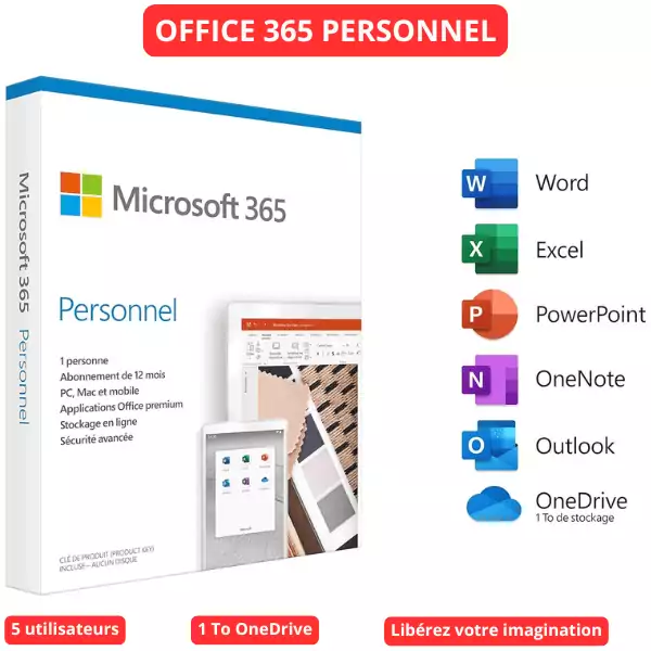 Microsoft 365 Personnel|2020|1 appareil|1 an|PC/MAC/Chromebook|Box