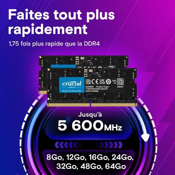 Crucial RAM DDR5 16Go 5600MHz SODIMM