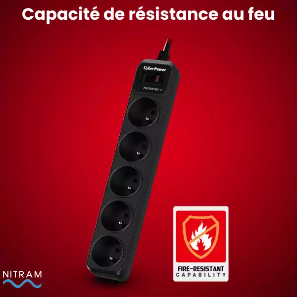 Multiprises NITRAM 5 PRISES 10A/250Vac 350J – Image 3