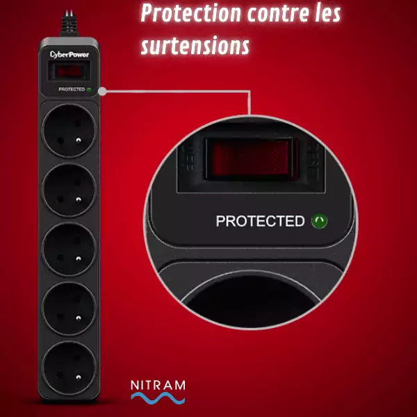 Multiprises NITRAM 5 PRISES 10A/250Vac 350J