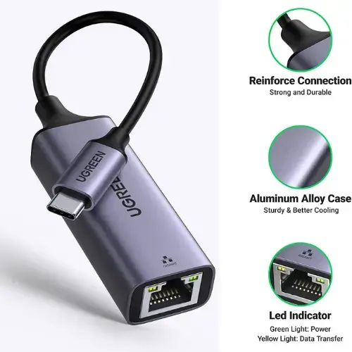 Adaptateur UGREEN USB C vers Ethernet Gigabit RJ45 vers USB 3.0